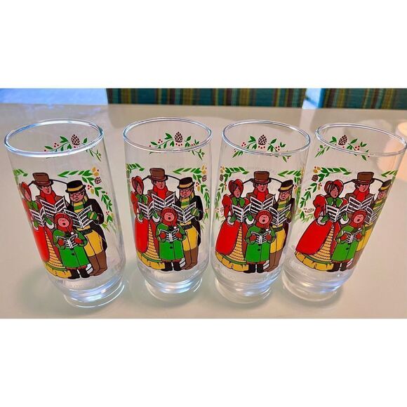 Vintage 1983 Pepsi Christmas Caroling Glass Merry Christmas Holidays Set of 4 - Picture 1 of 11